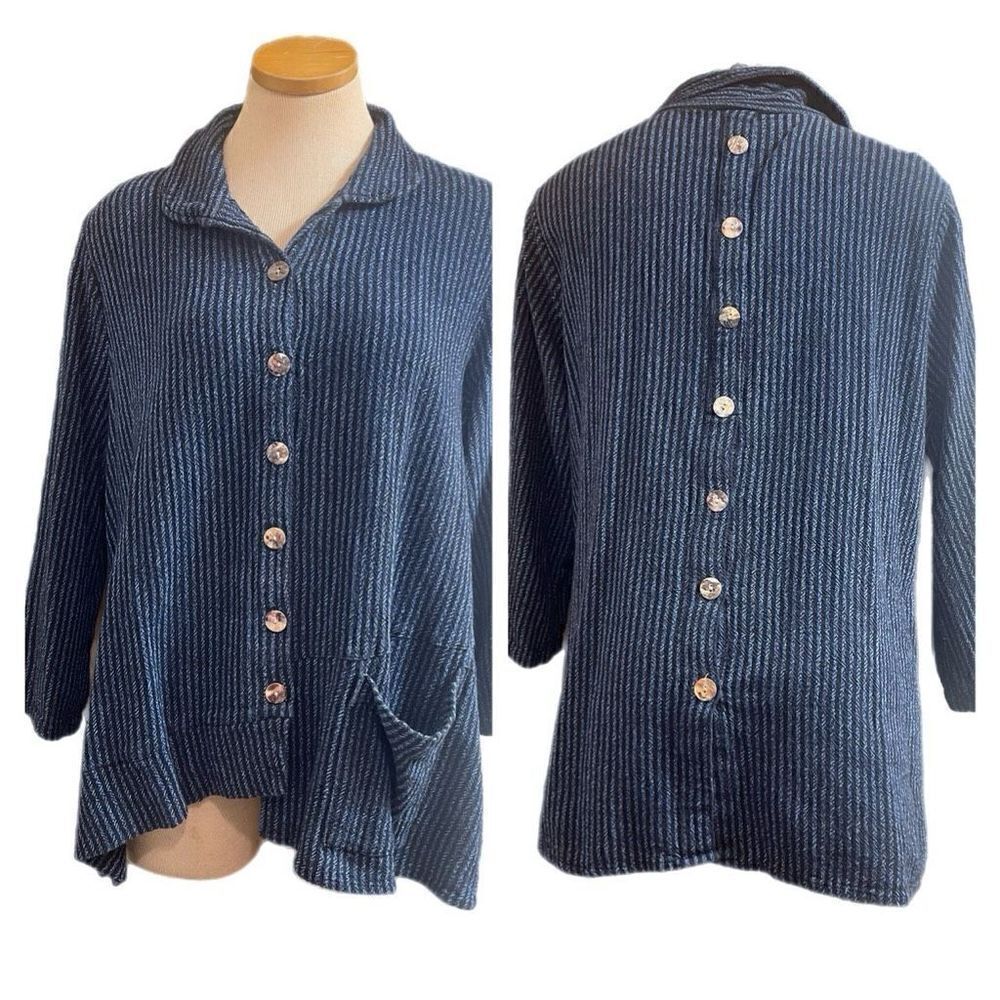Toofan Blue Stripe Lagenlook Tunic Top Plus Size 1X